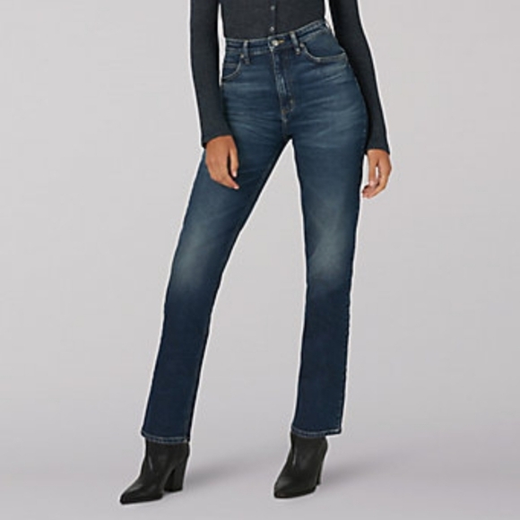 LEE Original Straight Womens Jeans Ultra High Waist Raw Hem Distressed Vintage - Picture 2 of 16